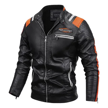 Мужская мотоциклетная куртка с воротником-стойкой, утолщенные Теплые манжеты, обтягивающая молния, модная кожаная куртка, высококачественная повседневная куртка из искусственной кожи
