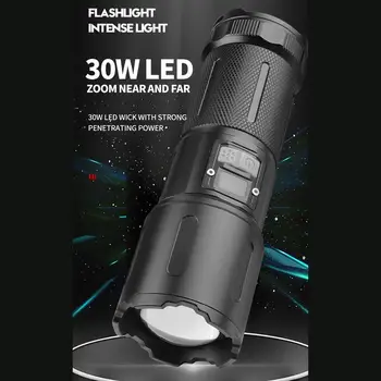 светодиодный фонарик мощностью 30 Вт, 5 уровней, 1800 люмен, Телескопический зум, супер Яркий цифровой дисплей, Тактический фонарик, ручной фонарь, факел с зумом