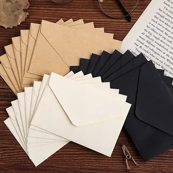 10шт Классических Белых черных мини-бумажных конвертов с крафт-бланками, Конверт для приглашения на Свадьбу, Подарочный конверт