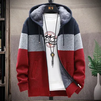 2023 Зимний мужской модный свитер, вязаный кардиган, качественная пуховая куртка, южнокорейская повседневная куртка, мужской свитер на молнии 07