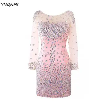 YNQNFS CD54 Реальные фотографии Прозрачное Сексуальное Вечернее платье с длинными рукавами и открытой спиной Crystal Dress 2019