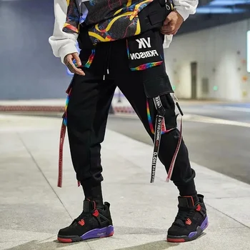 Минус Два мужских спортивных брюк Techwear Y2K для бега трусцой, повседневных брюк для уличных танцев в стиле хип-хоп, винтажных брюк-карго с разноцветными карманами.