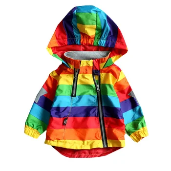 MODX/ Радужное пальто для мальчиков и девочек с капюшоном, солнцезащитная водонепроницаемая детская куртка на весну-осень, детская одежда, верхняя одежда