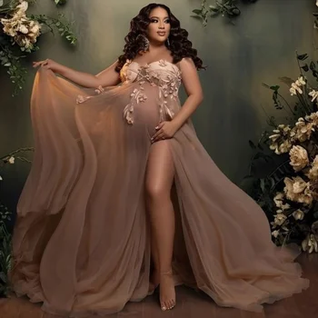 Иллюзионное платье для выпускного вечера без рукавов с разрезом спереди Фотография беременности Кружевные аппликации Платье для беременных для женщин