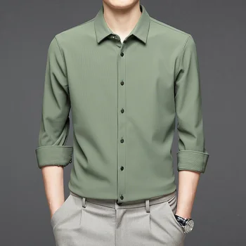 Повседневная рубашка Мужская с длинными рукавами, весенне-осенняя Легкая роскошная новая деловая одежда, модная универсальная мужская рубашка в полоску