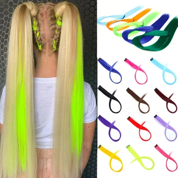 Синтетические Длинные прямые наращенные волосы цвета Rainbow Highlight, заколотые в накладные волосы для женщин, термостойкие