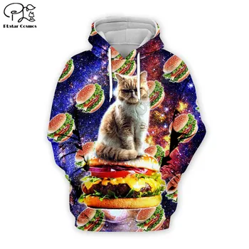 PLstar Cosmos Burger cats, толстовка с 3D принтом, женская толстовка для мужчин, толстовки на молнии, galaxy hoodies style-3