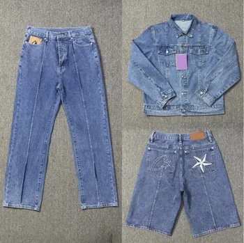 Модный повседневный костюм Alcatraz Для пары с высокой улицы, Модная джинсовая куртка, джинсовые шорты