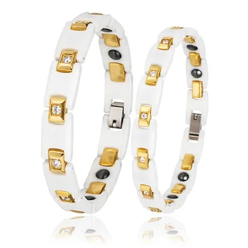 10 мм Панк-белый Керамический браслет-цепочка для женщин, мужчин, подвески в стиле хип-хоп из нержавеющей стали, Магнитный браслет из циркона для здоровья, ювелирные изделия