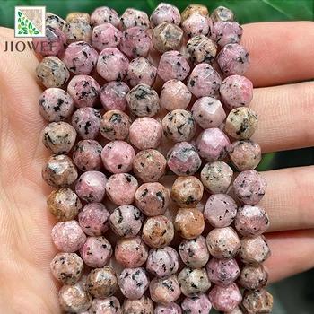 Натуральный камень, граненый розовый точечный камень, россыпные бусины, женский браслет, ожерелье, аксессуары для изготовления ювелирных изделий, сделай сам, 14 дюймов, 8 мм