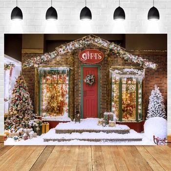 Рождественский фон, Магазин подарков, Витрина дома, Зимние фоны для фотосъемки со снегом, Фотографический фон для фотостудии