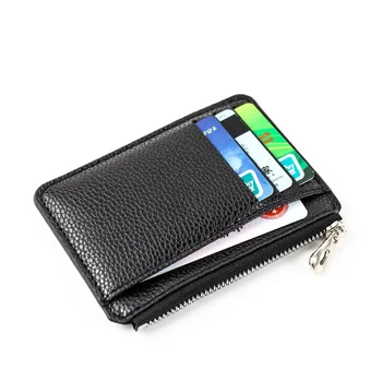 Ультратонкий держатель для кредитных карт на молнии, мужской кошелек из 100% кожи, тонкий простой кошелек для монет, сумки-визитницы