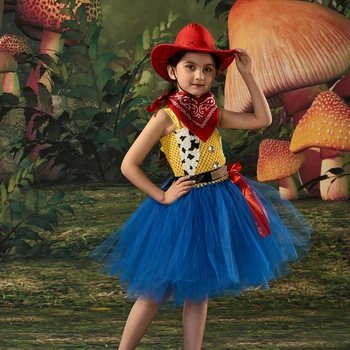 Платье-пачка для девочки-коровы со шляпой в стиле Джесси Вуди, детский карнавальный костюм для косплея на Хэллоуин, нарядная одежда для детских карнавальных праздников и вечеринок