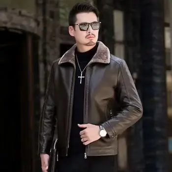 Черная мужская весенняя куртка в мотоциклетном стиле, большие размеры 4XL, натуральная конская кожа, осенние приталенные короткие пальто из натуральной кожи Z27