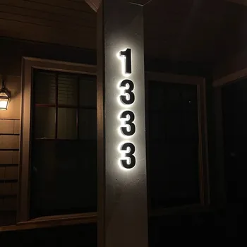 Металлическая 3D светодиодная вывеска с номером дома, изготовленного на заказ, с подсветкой из нержавеющей стали, табличка с логотипом, адресом, Табличка на двери дома, отеля, водонепроницаемая