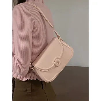 Корейская версия, однотонная сумка, женская новинка 2023 года, модный нишевый пакет ярких цветов, Ins, сумки через плечо из искусственной кожи, простые