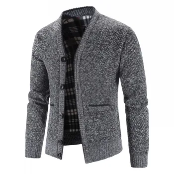 Высококачественный мужской вязаный свитер, пальто, модный приталенный кардиган с V-образным вырезом, утепленный зимой, теплая Европа, простая повседневная мужская одежда