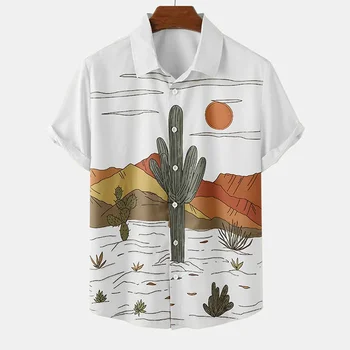 Мужская рубашка с пустынным кактусом с 3D принтом, летняя гавайская модная рубашка в стиле харадзюку, блузка с короткими рукавами, пляжная одежда для уличного отдыха