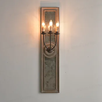винтажное стеклянное настенное бра с ретро деревянным материалом, большой настенный светильник для виллы, отеля, декоративное зеркало, настенное бра в стиле лофт