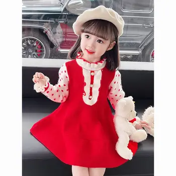 Осенью и зимой 2023 года появится новое модное детское утолщенное трикотажное платье с длинными рукавами Princess Fengnv.