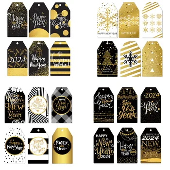 6шт праздничных принадлежностей Бирки для упаковки подарков, бумажные открытки цвета черного золота своими руками На Новый год 2024, принадлежности для украшения