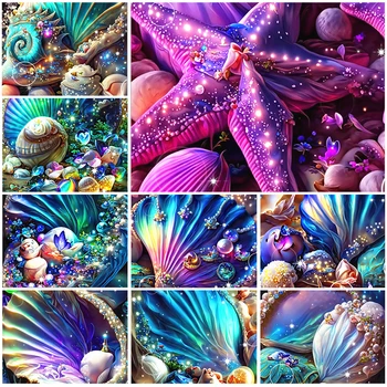 Сделай сам 5D Алмазная живопись Подводные Сокровища Мозаика Ракушки Драгоценные камни Морские звезды Подводные Мелкие Животные Алмазная Вышивка Украшение для дома