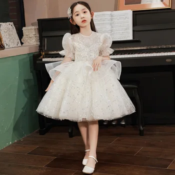 Платье для девочек на день рождения, детское бальное платье принцессы, платье с цветочным узором, свадебное платье для маленькой девочки, ведущей фортепианного выступления, y881