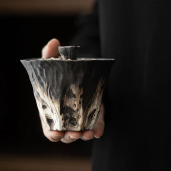 Чаша с тиснением Lotus Rhythm, покрытая черным керамическим порошком, ручная работа, бытовая чайная чаша в стиле ретро, китайская чаша для заваривания чая Дзен