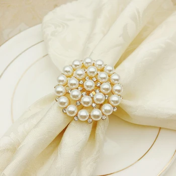 8 шт./лот Свадебное кольцо для салфеток с жемчугом, пряжка для салфеток с цветочным узором, бриллиантовое кольцо для салфеток, украшения для стола, рабочего стола