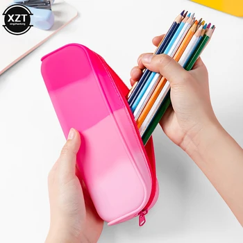 Новый креативный пенал градиентного цвета, силиконовая сумка для ручек, Студенческая Канцелярская сумка, Сумка для хранения школьных принадлежностей