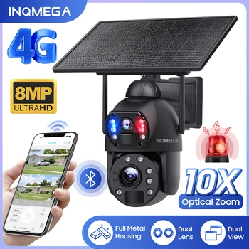 INQMEGA 8-Мегапиксельная Камера на Солнечных Батареях с Оптическим зумом Наружная WIFI/ 4G Камера Two PIR Human Dection Voice Audio Security Protection