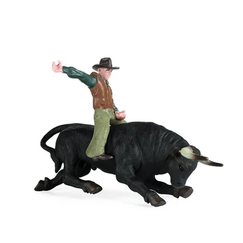 ПВХ Модель Животных Игрушки Rodeo Bull С Наездником Коллекционная Статическая Пластиковая Игрушка Для Детей