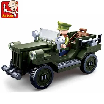 112 шт. строительный блок WW2 Армейский легковой грузовик ГАЗ-67, кирпичи, военная техника, развивающие игрушки, Рождественские подарки