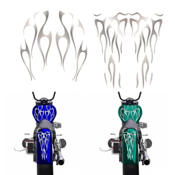 Набор наклеек с пламенем для мотоцикла, матовые серебристые наклейки на бензобак, наклейки на бензобак и крыло, декоративные наклейки на детали мотоцикла