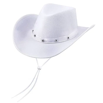Ретро Шляпа с полями, цилиндр белого цвета, ковбойская шляпа в западном стиле унисекс