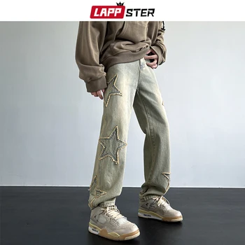 Японские джинсовые брюки LAPPSTER Washed Stars Y2k, уличная одежда 2023 года, синие Винтажные джинсы 90-х с низкой посадкой, Корейская мода, деним