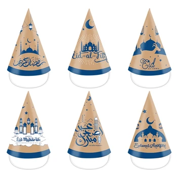 Украшение для праздника Ид Рамадан из 6 предметов, 3D бумажная шляпа, украшение в виде Луны и Звезды для вечеринок в Рамадан