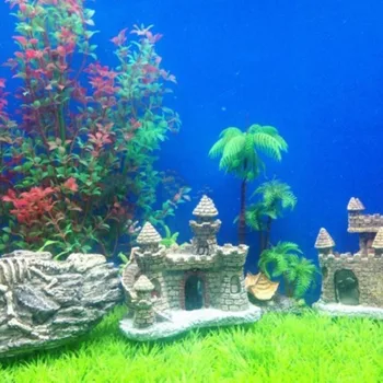 Миски для рыбы, Имитация ландшафтного дизайна, Маленький Замок, Поделки из смолы, Украшения для аквариума, Аксессуары для водных животных