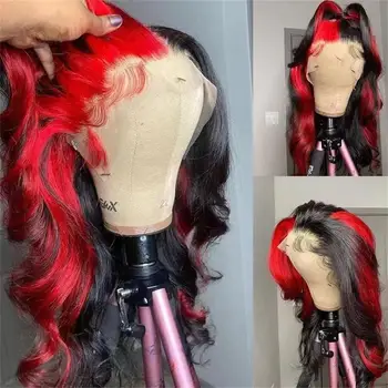 Парики красного и черного цвета с эффектом омбре, Hd Прозрачный кружевной фронтальный парик, объемная волна, человеческие волосы, предварительно выщипанные кружевные передние парики размером 13х4