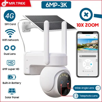 MR TREE 3K 6MP Солнечная Камера WIFI Bluetooth С Двумя Объективами Видеонаблюдения с 10-кратным Оптическим Зумом Humanoid Tracking Outdoor Surveillance Cam