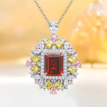 Роскошный модный кулон из серебра 925 пробы с изумрудной огранкой Red Treasure с высокоуглеродистыми бриллиантами, свадебные украшения уникального дизайна.