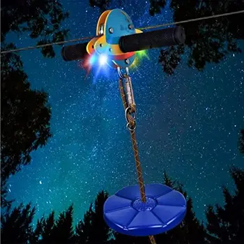 Зиплайны для детей и взрослых на открытом воздухе, комплекты ZEROMX Zipline для двора весом до 330 ФУНТОВ с тележкой UFO Light Up Zipline и Thic