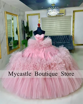 Новые поступления Розовое бальное платье Quinceanera Dresses 2024 с оборками в виде сердечка Sweet 15 Платье из тюля Vestidos De 15 Años