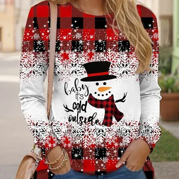 Новая мода, Рождественский Снеговик, осень-зима, топы Y2k, винтажные блузки с длинным рукавом, женская футболка с 3D-принтом, одежда оверсайз
