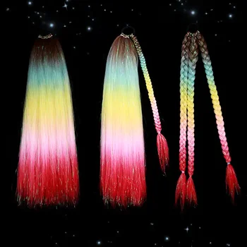 Синтетическая повязка для волос в виде конского хвоста, наращивание волос для косплея для женщин, предварительно растянутые волосы для плетения, блестящий конский хвост, смешанная мишура