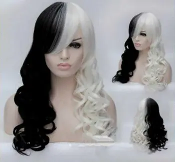 Женский парик, новые черно-белые синтетические женские длинные вьющиеся парики