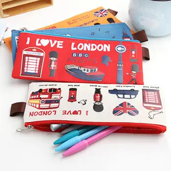 Студенческая сумка для карандашей, пенал на молнии в мультяшном лондонском стиле, Кошелек для монет, школьные принадлежности, канцелярские принадлежности