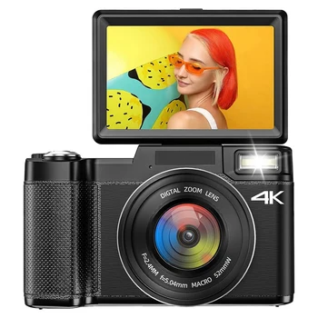1 комплект цифровой камеры 4K для фотосъемки Видеокамера с откидным экраном на 180 ° и 16-кратным цифровым зумом