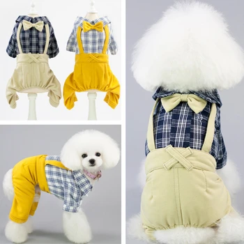 Новые комбинезоны и комбинезоны для собак, модная рубашка в клетку, товары для домашних животных, дизайнерская одежда для собак, однотонная одежда для четвероногих джентльменов