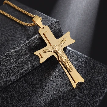 Классический Высококачественный кулон с крестом из нержавеющей стали, ожерелье Страсти, христианский амулет, католический подарок для мужчин и женщин